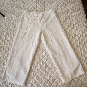 Sag Harbor Women's White Wide-Leg Pants,55%linen,45%Rayon,Lining 100%polyester.